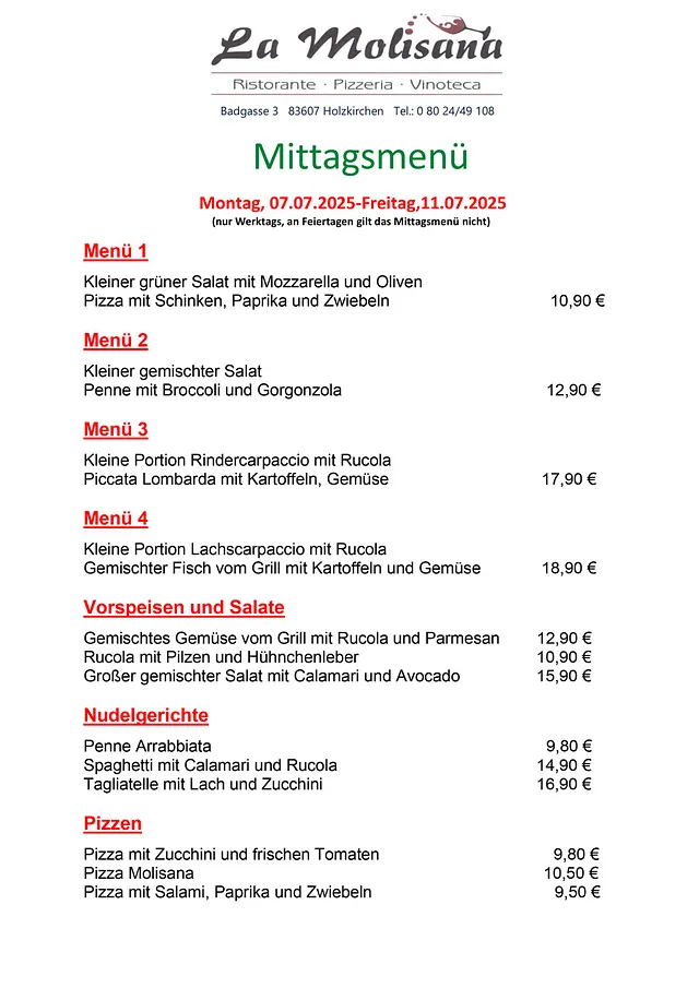 Mittagsmenue