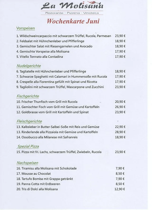 Wochenkarte - Ristorante Pizzeria La Molisana