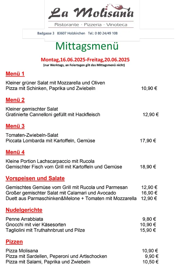 Mittagsmenue